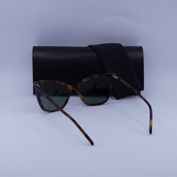 Saint Laurent SL384 002 Sunglasses Havana Cat Eye Frame, Green Lenses - Picture 11 of 11